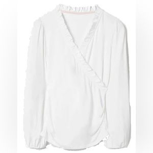 Long sleeve white jersey Boden faux wrap top with ruffle US 8/UK 12, EUC
